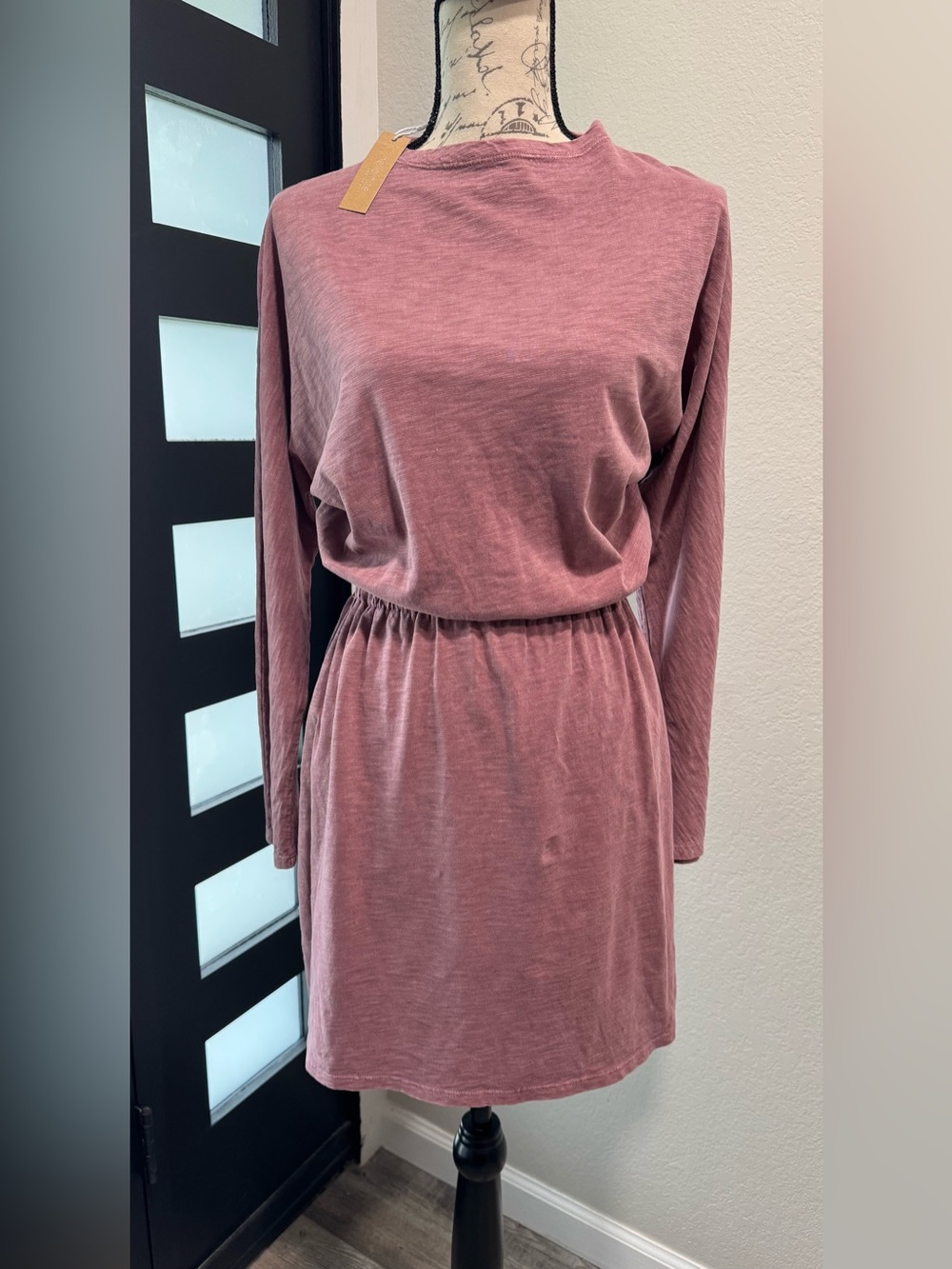NWT Hello Nite Long-Sleeve Elastic-Waist Washed Rose Dress